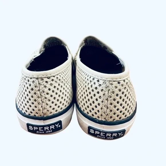 Sperry Seaside Perforated Slip On Boat Shoe in white leather Size 6.5 - Picture 10 of 10